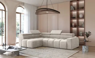 Ecksofa Designersofa DARCY in Stoff Salvador Beige Ottomane Links