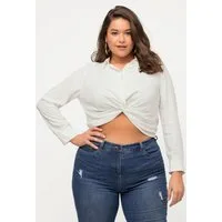 Ulla Popken Hemdbluse Hemdbluse Knoten kurz Hemdkragen Langarm