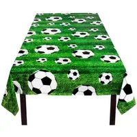 Boland Tischdecke PE Tischdecke Football Fußball Partydeko grün mit Bällen 120x180 cm, Praktisch, wasserabweisend und abwischbar