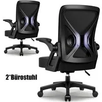 Hiazurm Bürostuhl Bürostuhl,Chefsessel aus Mesh,Ergonomischer Schreibtischstuhl (Verstellbarer Armlehnen, Lendenwirbelstütze,Drehstuhl Wippfunktion,Atmungsaktiv), Verlängerte und Verbreiterte Rückenlehne, Bis 155 kg,Schwarz (2pcs)