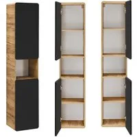 Lomadox Hochschrank NEW-LUTON Badezimmer in seidenmatt anthrazit mit Wotan Eiche Nb., 35/170/32 cm