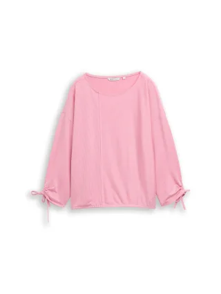 Denim Tom Tailor - Loose Fit Langarmshirt mit Raffärmeln small tonal blush rose stripe - Gr. - XS