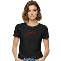 Banco T-Shirt Damen Shirt Basic Top Sommer Rundhals Smile hochwertiger Print