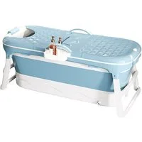 JEOBEST Badewanne Faltbare Badewanne Erwachsene 118x60x53cm Seifenkorb, Massage-Schweiß-Dampfbadewanne mit Deckel,Blau