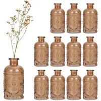 relaxdays Dekovase Glasvase 12er Set für Tischdeko (12 St), braun