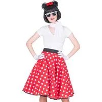 Funny Fashion Kostüm Retro Fifties Tellerrock mit Halstuch - Rot Weiß, Maus Kostüm, Mit Halstuch