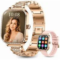 Toomoke Fitnessuhr Damen, Sportuhr, Aktivitätstracker Smartwatch (4,45 cm/1,75 Zoll), Bluetooth-Armbanduhr mit Telefonfunktion, Damen Uhr für Alltag & Sport, Metall- und Silikonarmband, eigenes Foto als Zifferblatt