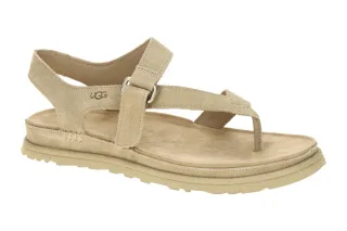 UGG 1175134 SAN Damen Zehentrenner Sandale Beige Velourleder Klettverschluss