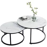 HomeGuru Couchtisch rund, Satztische 2 St., Marmormuster, Sintergestein, modernes Design (2-St., Set)
