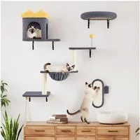 Yaheetech Katzen-Kletterwand Katzenmöbel-Set 4 teilig, mit Katzenhöhle & Katzenliege & Plattformen & Katzenkorb