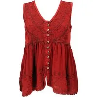 Guru-Shop T-Shirt Top Boho chic, besticktes Top - rot Festival, Ethno Style, alternative Bekleidung