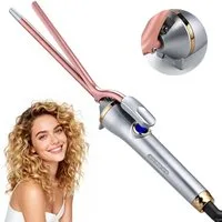 CkeyiN Lockenstab 9mm Lockendreher 130-230℃ mit LED-Anzeige Verbrühungsschutzklemmen, Turmalin-Keramik-Beschichtung, 30S schnelles Erhitzen zur Flauschiges lockiges Haar