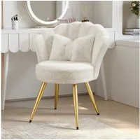 HawthyHome Polsterstuhl Samt im Blüten-Design mit Kissen (1 St), Schminktischstuhl mit Goldbeinen für Schlafzimmer & Wohnzimmer