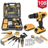 LifeImpree Akku-Bohrschrauber 21V Akkuschrauber Set, Akkubohrer mit 108PCS Werkzeugkoffer, max. 1850 U/min, 45 N.m Max, mit 2 x 1500mAh Akkus, 2 Gang, 25+3 Drehmomentstufen