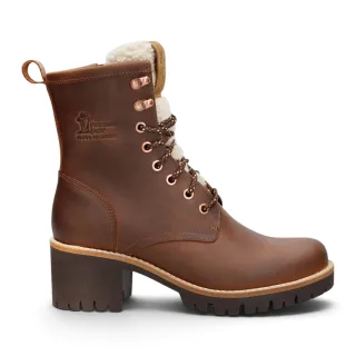 Panama Jack Wasserdichte warme Schnürstiefel mit Absatz aus braunem Leder für Damen - Tibi B2