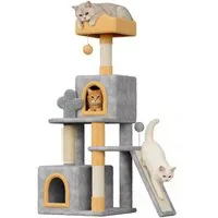 Dogat Kratzbaum Katzenkratzbaum 131 cm, Stabiler mit Höhle, Sisalstämmen und Spielball, 48x48x131 cm, für Wohnungskatzen & Mehrkatzenhaushalte