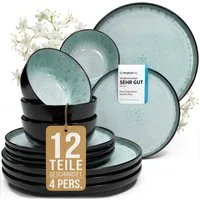 PURE LIVING INTERIOR DESIGN Geschirr-Set Pure Living »Ibiza« (12-tlg), 4 Personen, Steingut, Salbeigrün, 4 Personen, Steingut, Mediterrane Handwerksoptik, Reaktive Glasur – jedes Stück einzigartig…