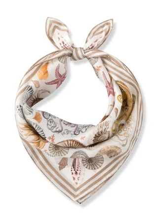 Premium Nickituch aus reiner Seide mit maritimen Motiven beige - Gr. - ONE SIZE