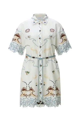 Rich & Royal - Linen Mix Embroidery Mini Dress pearl white - Gr. - 34