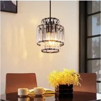 ZMH Pendelleuchte Esstisch 1-flammig, schwarze Hängeleuchte mit Kristallglas, E27, ohne Leuchtmittel, bis 143 cm höhenverstellbar, Modern Pendellampe für Küche & Esszimmer