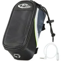 tectake Fahrradtasche Fahrradhandytasche, Zusätzliche Spannseil-Sicherung, (Gepäckträgertasche, in schwarz/grau/grün), Wasserabweisend, Handyfach mit Sichtfenster, Audio-Verlängerungskabel