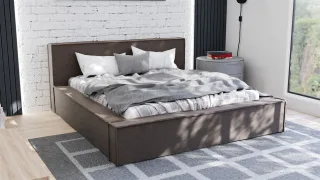 Polsterbett Doppelbett ALDANA 120x200cm Komplettset in Stoff Freya Dunkelbraun