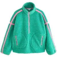 Next Fleecejacke Borgjacke mit Reißverschluss und Kontrastbesatz (1-St)