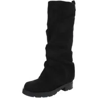 Ital-Design Schlupfstiefel mit Faltenoptik für Damen, Alltag & Freizeit Westernstiefel (90457853) Blockabsatz Flache Stiefel in Schwarz