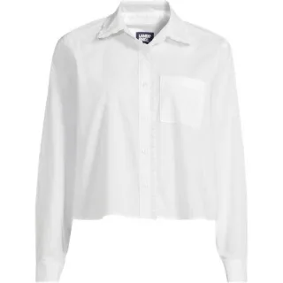 Verkürztes Hemd mit Rüschen für Damen, Damen, size: regular, Weiß, Baumwolle, by Lands' End
