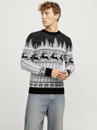 JACK&JONES - JJXMAS GABRIEL KNIT CREW NECK cloud dancer - Gr. - XXL