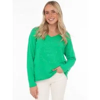 Zwillingsherz Sweatshirt "Positive Mind" ausgefranster V-Ausschnitt, Used Look, Langarm, Schriftzug