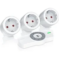 BEARWARE Funksteckdose 3er Set Smart Funk Steckdosen für Innenbereich mit Fernbedienung, LED, Reichweite 25m, Ferngesteuerte indoor Stecker, Berührungsschutz, 3680W