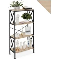 tectake Bücherregal Standregal, 4 Ebenen, inklusive Kippschutz, 61,5 x 31,5 x 133,5 cm, Holzregal Barry 1-tlg., mit seitlichen X-Streben, mit höhenverstellbaren Kunststofffüßen