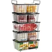 Refined Living Aufbewahrungsbox 5X Gefriertruhe Körbe Stapelbar,Gefrierkorb,Gefriertruhe Organizer (Gefrierbehälter stapelbar, Tiefkühltruhe Ordnung, Gefrierschrank Aufbewahrung, Drahtkörbe mit Griffen, Gefrierschrank Körbe, Tiefkühl Organizer Körbe,