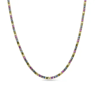 Luxenter Halskette aus 925er Sterlingsilber mit mehrfarbigem Zirkonia, 18 Karat Gelbgold-Finish – Tahu