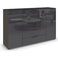 rauch Schubkastenkommode Kommode Türkommode Sideboard Kombikommode FLIPP mit Glasfront (Breite 160/180 cm mit 4 Einlegeböden), 2-türig, 5 Schubladen, Soft-Close, Oberboden und Front Glas, 2 Breiten