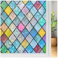 Agger Fensterfolie Blickdicht Selbsthaftende, Sichtschutzfolie Fenster Raute Bunt, 3D Regenbogen Folie Fenster Statisch Haftend ohne Klebstoff