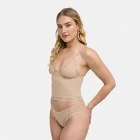 cfab (creamy fabrics) Nachthemd Deep Neck Lace Top-Beige-S (1-tlg)