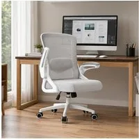 Hoolamyie Bürostuhl Schreibtischstuhl mit Lendenstütze,Bürostuhl mit klappbaren Armlehnen (Homeoffice Stuhl,Bürostuhl ergonomisch,Ergonomischer Drehstuhl mit gepolsterten Klapparmlehnen, leisen Rollen & Höhenverstellung), Atmungsaktiver Mesh-Rücken, 