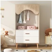 Flieks Kleiderschrank Kinderkleiderschrank mit Kleiderstange und Schubladen 80×46×141.5cm