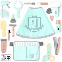 Esun Spielzeug-Frisierkoffer Kinder Holz Friseur Spielset mit Tasche für Friseurwerkzeuge, 18 Stk Set, Spielzeug zum Rollenspiel für 3+ Jahre