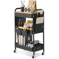 SONGMICS Beistellwagen Rollwagen, Küchenwagen, Servierwagen, 3 Gitterablagen, 2 Hängebehälter, 2 Organizer, 45x30x77cm