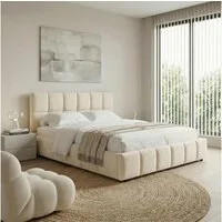 IDIMEX Polsterbett EMILIA, 180x200 cm mit Lattenrost und gepolsterter Steppung Webstoff Cremeweiß
