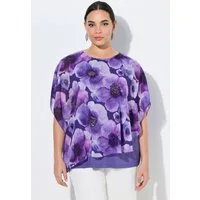 Ulla Popken Longbluse Chiffonbluse Blüten doppellagig Rundhals Halbarm