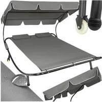 tectake Gartenliege Sonnenliege, widerstandsfähig und UV-beständig, 215 x 183 x 150 cm, Balkonliege Livorno für 2 Personen, 1 St., für Außen in Schwarz/Grau, stufenlos verstellbares Sonnendach, 2 Transportrollen, 2 Kopfpolster