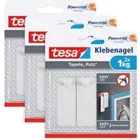 tesa Klebehaken POWERSTRIPS Klebenagel mit max. 1 kg Haltekraft für Bilder, (Spar-Set, 6-St., inkl. Powerstrips), 1 kg Haltekraft - Tapete & Putz - entfernbar, wiederverwendbar