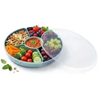 Spetebo Lunchbox Snackbox transparent mit 5 Fächern und Deckel, Kunststoff, (Anzahl, 1-tlg., 30 cm), Snackteller rund mit 5 entnehmbaren Snackschalen in grün
