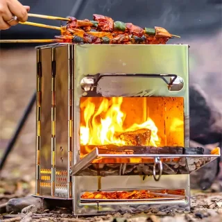 IPRee Folding Stainless Steel Oven Portable Wood Burner Camping Wood Stove Mini BBQ Grill Carry Bag Camping Supplies Fir