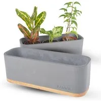 Bannik Blumentopf aus Beton und Holz - handgefertigt - Pflanztopf modern (1 St., 22,5x7,5x8cm), Unikat mit Holzuntersetzer, handmade in Germany, stilvoll & kompakt