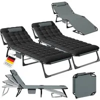 STEELSØN Gartenliege Nysaris klappbare Sonnenliege mit Polsterauflage, grau/schwarz, 2 St., 2x Liege, Outdoor-Liegestuhl wetterfest, platzsparende Campingliege